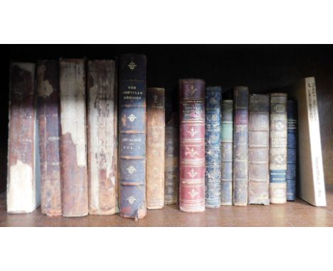 A group of 18thC and later leather bindings, to include four volume set of The Farmer's Tour Through the East of England, twe