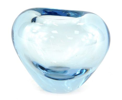 A Holmegaard by Per Lutken studio glass vase, modelled as a heart in blue, signed to underside Holmegaard and dated 1961, 7cm