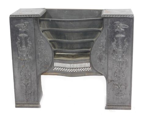 A late 19th/early 20thC cast fire grate, with Neoclassical swag decoration, with storks, and central basket, 60cm high, 72cm 