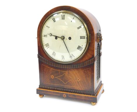 A 19thC mahogany cased bracket clock, the circular enamel dial bearing Roman numerals, eight day, the case of arched form, in