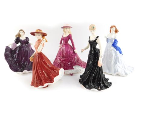 Five Royal Worcester porcelain figures, from The Floral Lady Collection, comprising December, February, November, July and Ja