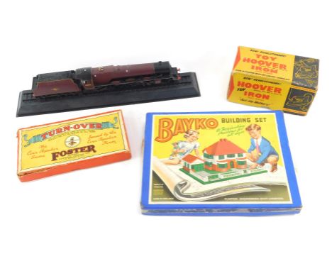 A group of toys, to include a Bayko building set, 00 gauge locomotive Princess Margaret Rose, 46203, burgundy livery, and rol