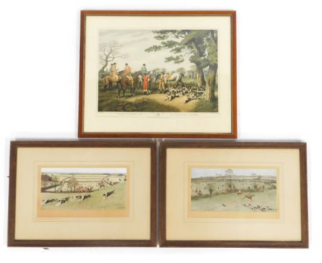 A group of hunting related prints, comprising After Cecil Aldin. The Quorn from Billesdon Coplow, colour print, 14cm x 30cm, 