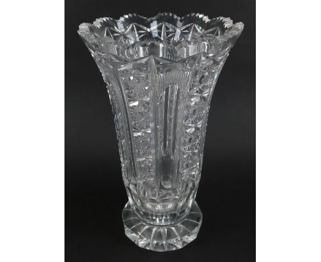 A 20thC cut glass vase, of inverted trumpet form, of shaped circular foot, 31cm high, 