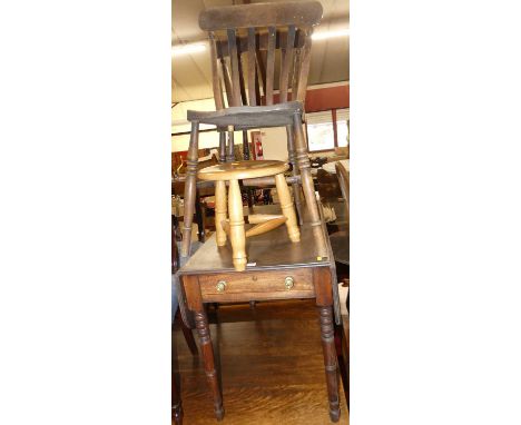 A Regency mahogany round cornered drop leaf Pembroke table, having single end drawer on turned supports, together with a pair