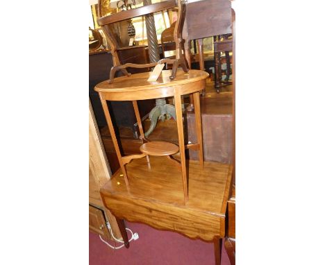 A 19th century mahogany and crossbanded Pembroke table; together with a mahogany and chequer strung oval two-tier occasional 