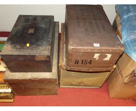A canvas trunk, wooden box, one other smaller, and a Star Steam Laundry Co box (4)