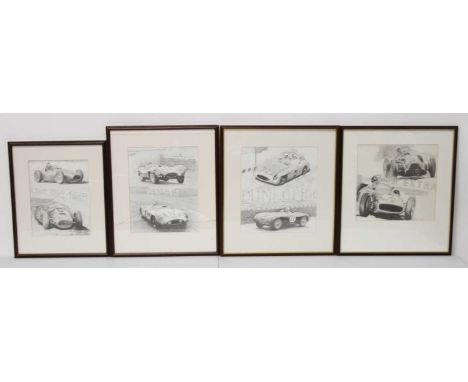 Colin Wheeler - eight various monochrome motorsport print, various sizes, the largest 28 x 29cm