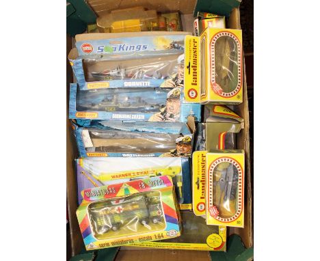 One box of mixed boxed vintage diecast to include Dinky Toys, Matchbox Seakings, Zylmex and others, including Zylmex German K