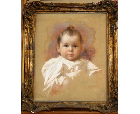 René Joseph Gilbert (1858-1914) - bust portrait of a child, pastel on canvas, signed and dated 1899 lower right, 44 x 36cmSur