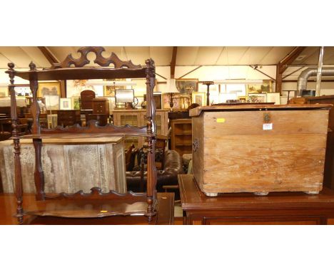 A 19th century rustic pine compact hinged top tool chest, with iron end carry handles, w.45.5cm, together with an Edwardian w