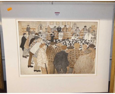 Dorothea M. Patterson (b.1932) - Cattle market, Leyburn, lithograph, signed, titled and numbered 20/50 in pencil to the margi