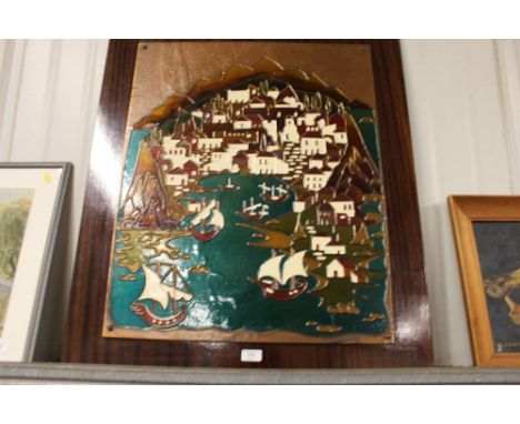 A copper and enamel study of a town screen