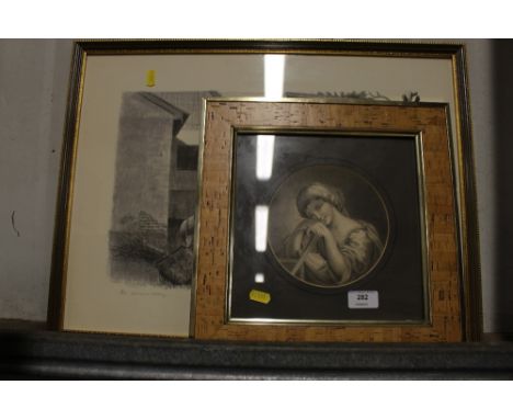A print after Anglica Kaufmann, portrait study of a young girl ; and a print of a French farmyard scene 