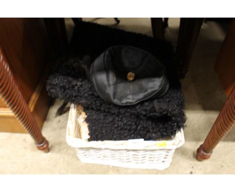 A box containing various textiles and fabrics, vintage clothes etc. 