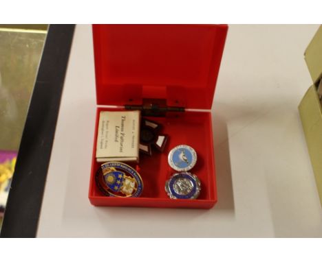 A silver and enamel Royal College of Nursing badge; a silver and enamel Royal Free Hospital badge; and various others 