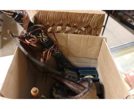 An Eastern dagger; a pair of cloisonne vases; a small 19th Century trinket box; a pestle and mortar; a Masonic gavel; etc.