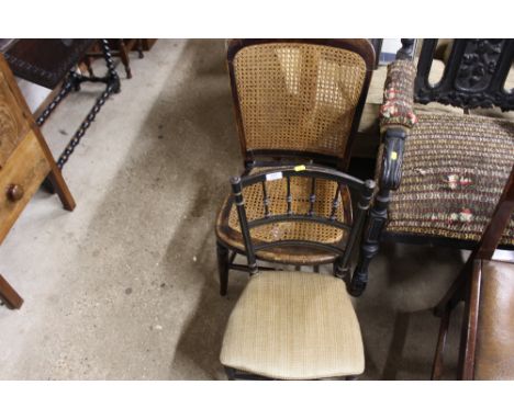 A child's stick back bedroom chair; and a Victorian cane back nursing chair