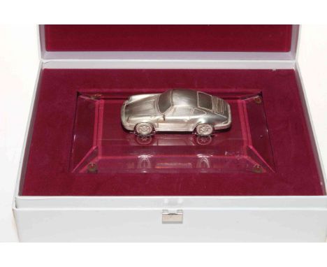 Porsche silver and glass desk paperweight, boxed.