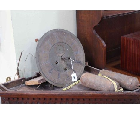 Eight day longcase clock movement with circular dial, signed Henderson, Scarborough, with pendulum and two weights.