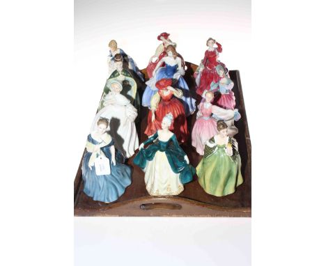 Twelve Royal Doulton lady figures including Gay Morning, Buttercup x 2, Blithe Morning and Premiere.