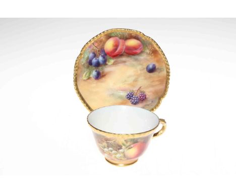 Royal Worcester fruit painted cabinet cup and saucer, signed Price and Love.