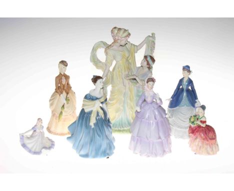 Collection of six Royal Doulton and Royal Worcester lady figures and Wedgwood 'Togetherness' (7).