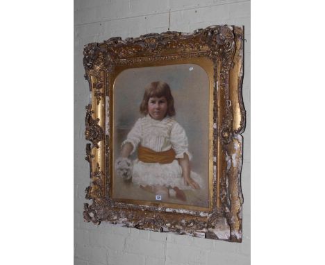 Ornate gilt framed portrait of a child, 100cm by 85cm overall.