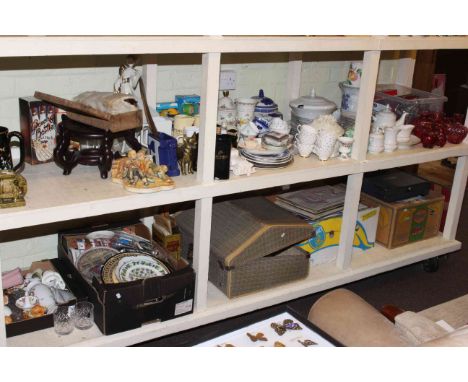 Piano accordion, box of records, assorted games, Royal Doulton, crystal decanter, and two boxes of various china.