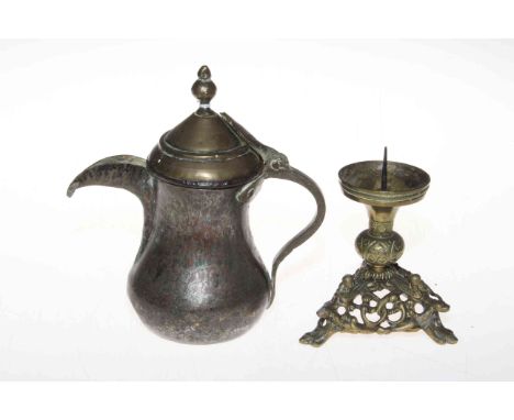 Antique candle prick stick with dragon and a Persian coffee pot (2).