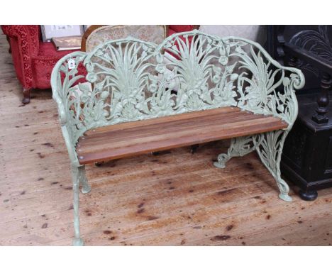 Coalbrookedale style cast fern patterned and wood slat garden bench, 121cm long.