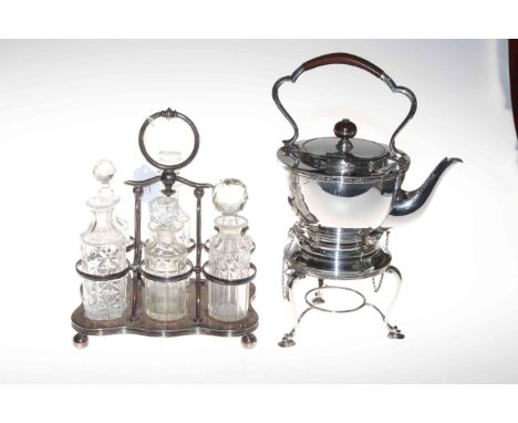 1920's silver plated spirit kettle and six bottle cruet (2).