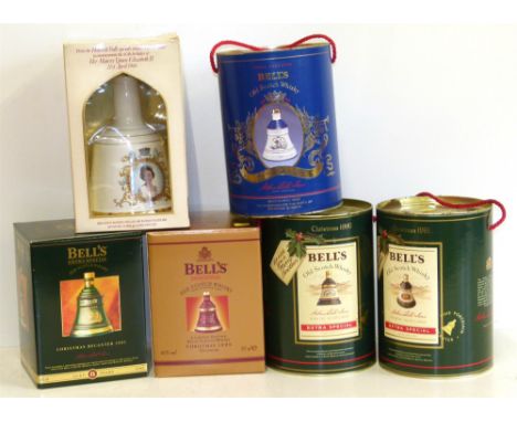 Bells whiskey decanters, full, boxed and sealed to include; Christmas 1991 extra special, the birth of Princess Eugenie 23rd 