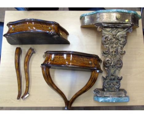 Gilt and marble console table and a pair of marquetry console tables. Condition reports are not available for the Interiors S