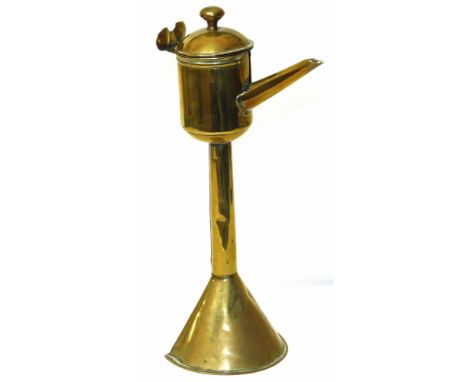 19th century brass oil lamp filler with detachable pourer, 34cm high. Condition reports are not available for the Interiors S