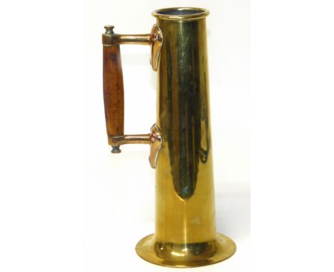 Art Nouveau brass/copper tapered talkam with wooden handle, 31cm tall. Condition reports are not available for the Interiors 