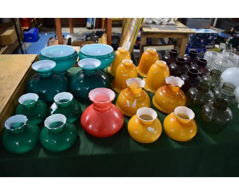 A Large Collection of Coloured Glass Light Shades 