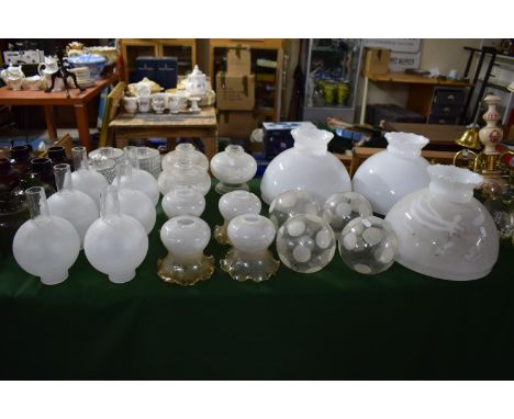 A Large Collection of Etched and Opaque Glass Light Shades 