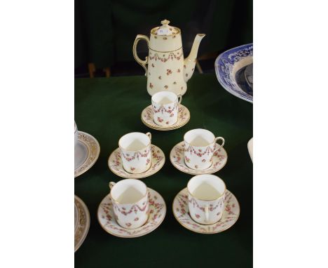 A TG Jones Crescent Ware Part Coffee Set Comprising Six Saucers, Five Cans and Coffee Pot 