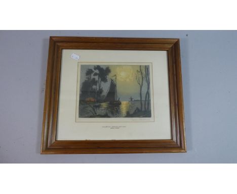 A Framed Chabiaian Signed Print, Barge at Sunset, 20cm Wide 