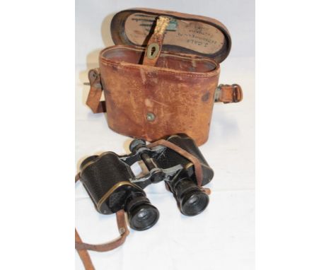 A pair of pre-First War/First War German military binoculars by Goerz of Berlin engraved "Leutnant Bohme F.A.R.57" in leather