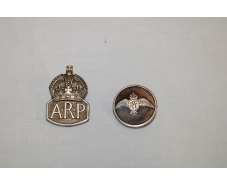A First War Royal Flying Corps silver and tortoiseshell sweetheart's brooch and a silver ARP badge