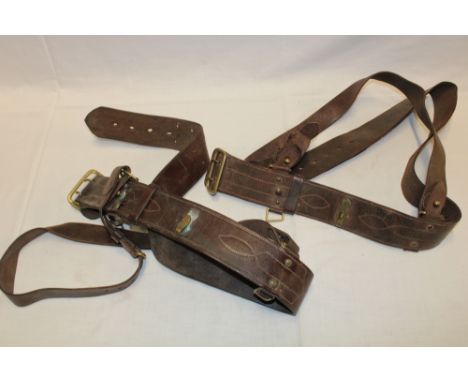 Two First War Sam Browne leather belts with shoulder straps