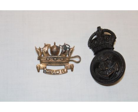 An original First War Royal Naval Division "Howe Battalion" brass cap badge and a First War Royal Naval Division Petty Office