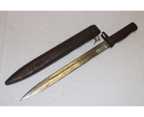 A First War German Ersatz bayonet with single edged blade in steel scabbard