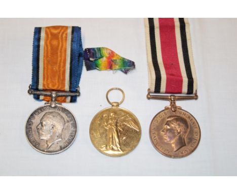 A First War pair of medals awarded to No. 13575 Pte. H. Bradbeer Hertfordshire Regiment together with George VI Special Const