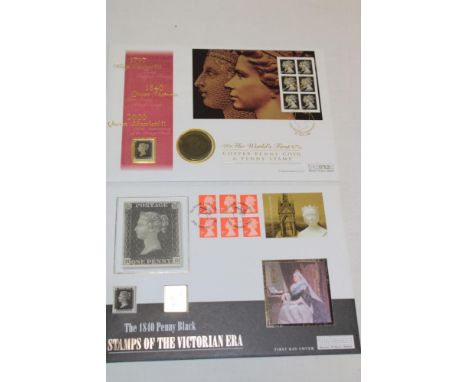 A 2000 World's first copper penny coin and penny stamp commemorative cover inset with a 1d black and cartwheel penny and one 