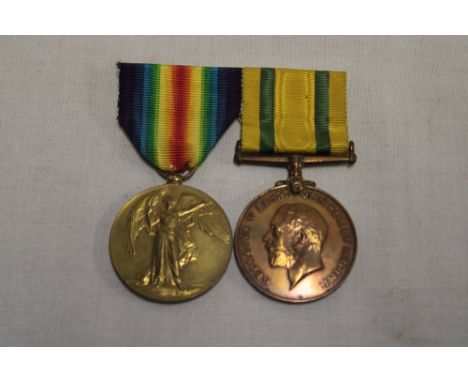 A First War victory medal and Territorial Force War medal awarded to No. 1493 Pte. L. Stethridge DCLI