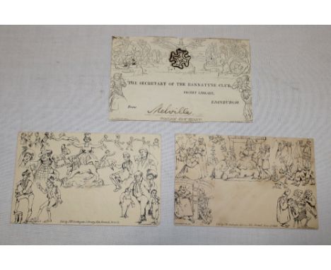 Two Victorian Deraedemaeker lithograph postal covers "Rejected Designs for the Postage Envelope" No. 5, No. 6 and a Scottish 