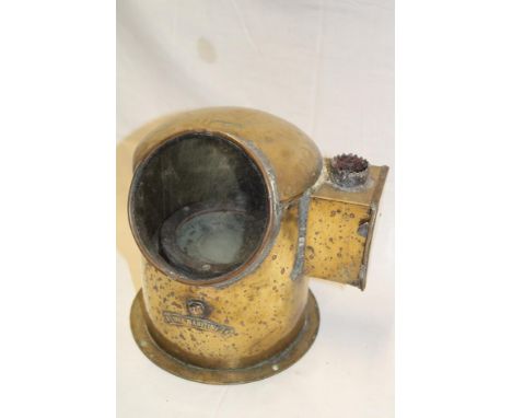 A brass ship's liquid compass in brass domed binnacle marked "NF The Maritime B"